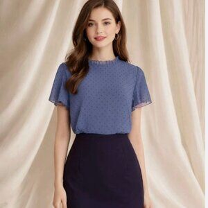 Loft Mixed Media Dress- Chiffon Blue Top, Black Stretch Bottom- Size 8